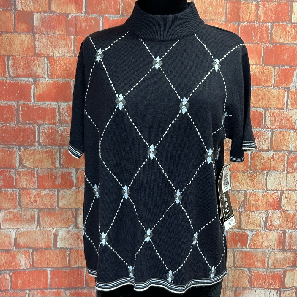 Sag Harbor Petite Vintage Y2K Argyle Patterned Mock Neck Sweater